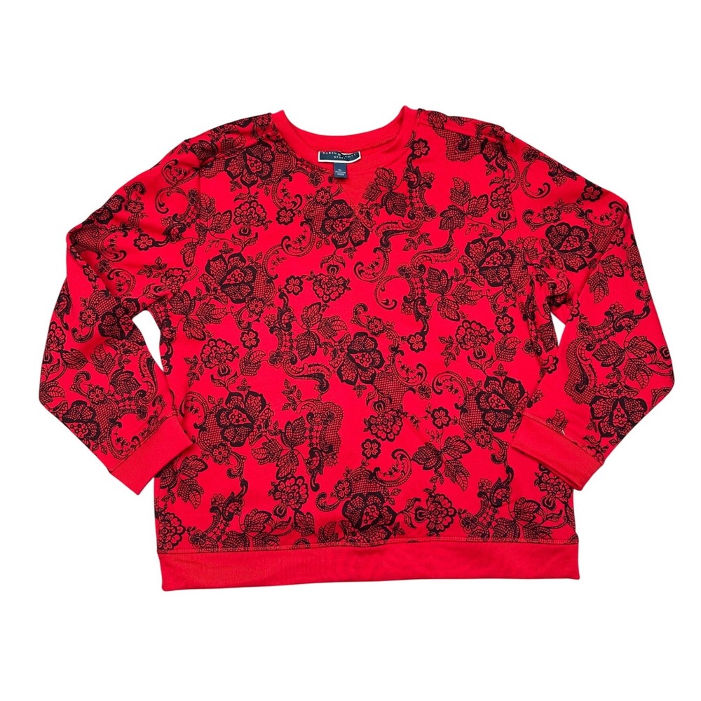 Karen‎ Scott Sport Womens XL Red Black Floral Lace Print Whimsigoth Romantic
